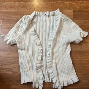 Source Unknown Cream Ruffle-Trim Ribbed Cardigan
